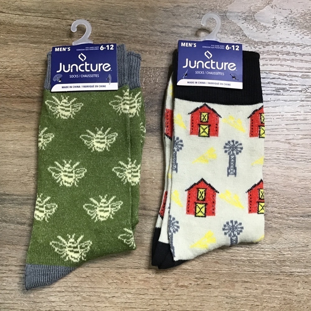 MEN’S Sock Bundle Two Pairs Bee Barn Print Novelty Lot Spring Summer …